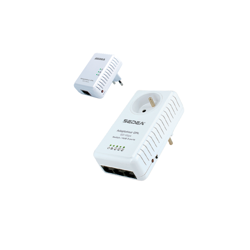 Kit de 2 adaptateurs CPL + HUB 500 Mbps – 3 Ports