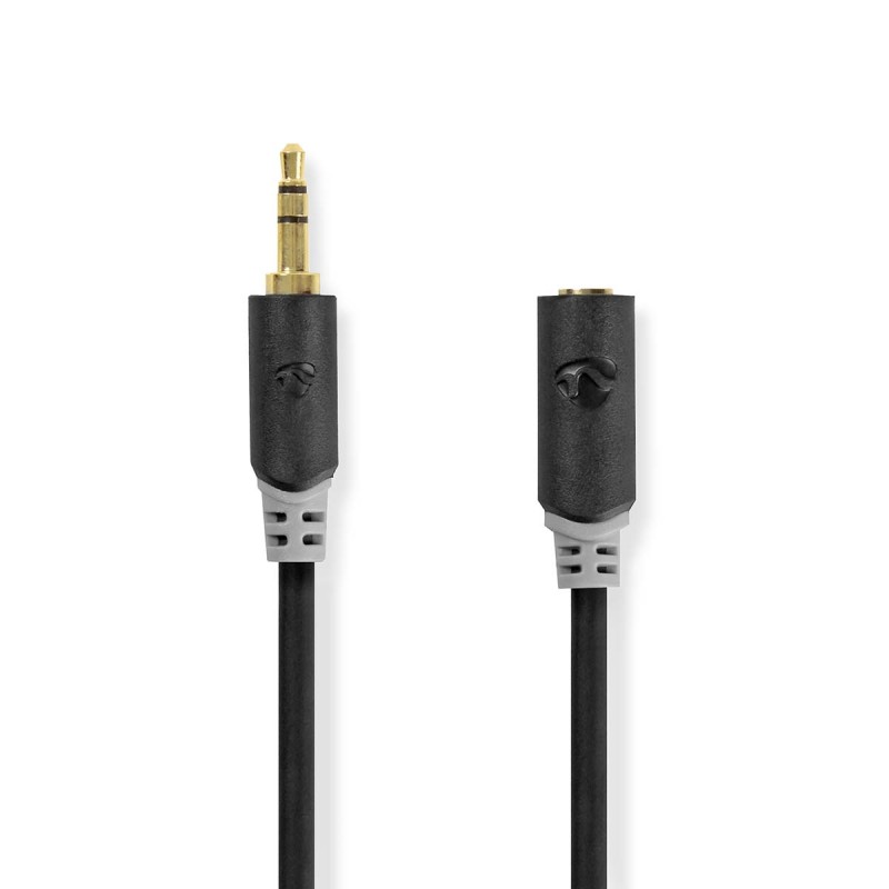 Câble audio stéréo, 3.5 mm Mâle, 3.5 mm Femelle, Plaqué or, 2.00 m, Rond, Anthracite